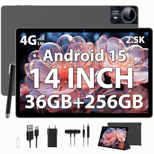 PIXGOOD 2,5 K Tablet de 14 polegadas, 4 G Lte/5G WiFi, IMPELL 2240 x 1400, 11580 mAh, 36 GB RAM, 256 GB ROM (Extensão de 2 TB), Android 15, Octa-Core, 13 MP+8 MP, Tablet com Custo tablet Odia