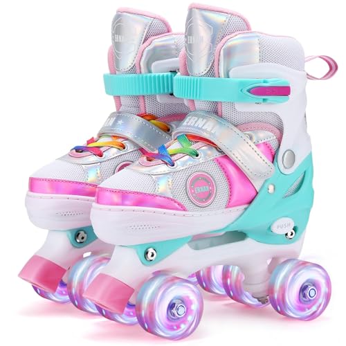 Patins para meninos patins de 4 rodas menina Roller Quad ajustáveis com rodas luminosas para meninas e meninos iniciantes de 3 a 8 ou 6 a 12 anos