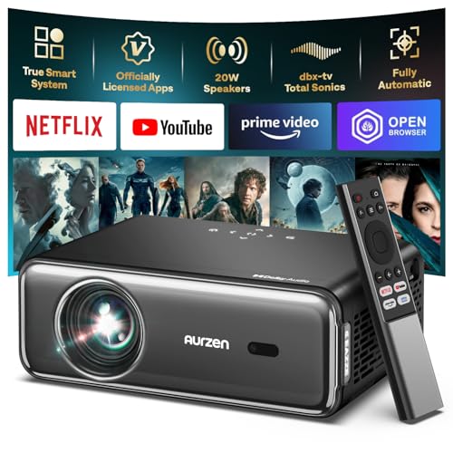Eazze D1 Pro Smart Projetor com WiFi e Bluetooth, DBX-TV Total Sonics & Dolby Audio, Netflix oficial, Auto Focus & Keystone, 350 ANSI nativo 1080P Mini projetor portátil para exteriores