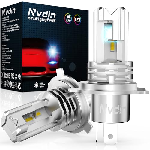 Nvdin lâmpadas h4 led 20000lm, lâmpada para faróis de carro e moto, muito compacto sem ventilador, tamanho halogéneo 1:1, kit de luzes de 12 v para luzes longas e curtas, 6000 k branco