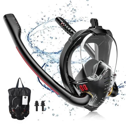 dellyy Máscara de mergulho, 180° panorâmica máscara de mergulho, anti-fugas máscara de snorkel, máscara de snorkel integral para adultos e crianças, com tampões para os ouvidos impermeáveis