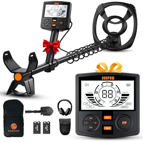 SUNPOW Detector de metais profissional para adultos - alta precisão, bobina impermeável de 30 cm, ecrã LCD retroiluminado 2X, chip DSP avançado, 5 modos, comprimento ajustável