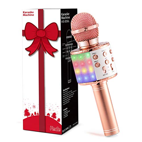 Fede Microfone Karaoke Bluetooth, microfone sem fios karaoke portátil com luz LED multicor para crianças manta de jogo música, compatível com Android/iOS PC ou smartphone inteligente