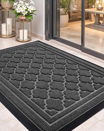 Cor G felpudo entrada casa 43,5 x 75 cm, tapete exterior antiderrapante, felpudo exterior impermeável, tapete de entrada casa lavável tapete para exterior, interior - cinzento