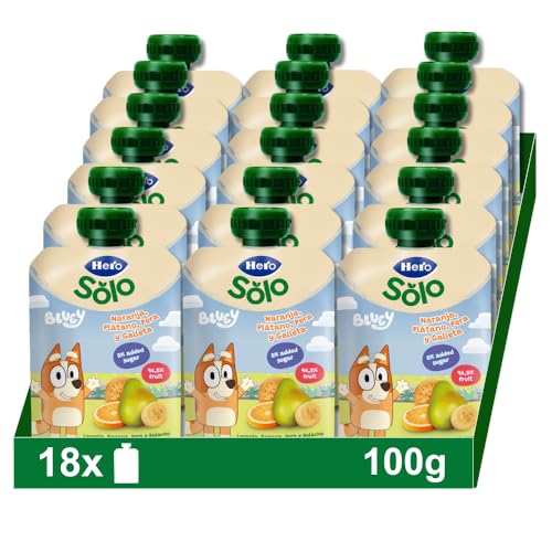 Hero Baby Minha fruta mala de fruta com laranja, banana, pêra e bolacha - para bebés a partir dos 12 meses - embalagem de 18 x 100 g (a embalagem pode variar)