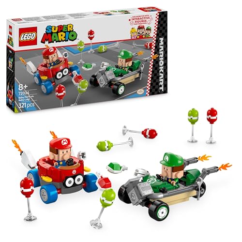 LEGO Super Mario: Mario Kart: Bebé Mario vs. Bebé Luigi brinquedo de construção e 2 figuras de personagens de videojogo Nintendo, 2 carros de corrida, presente para meninos e meninas de 8 anos ou mais
