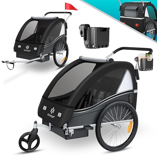 KESSER® Reboque para crianças, reboque para bicicletas Sport-RX, 2 em 1, função Jogger, reboque para bicicletas para crianças cinto de segurança de 5 pontos, roda dianteira 360°