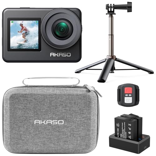 AKASO Conjunto de criador Brave 7 câmara desportiva 4K WiFi 20 MP, saco de armazenamento para câmara de ação, câmara aquática submergível com 60 cm vara selfie com 2 x 1350 mAh baterias