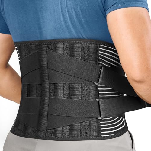 FREETOO Cinto lombar para homem e mulher com 6 varas, cinto lombar com ajuste duplo, respirável, faixa lombar para homem trabalho (L (cintura: 37,4"-45,3")