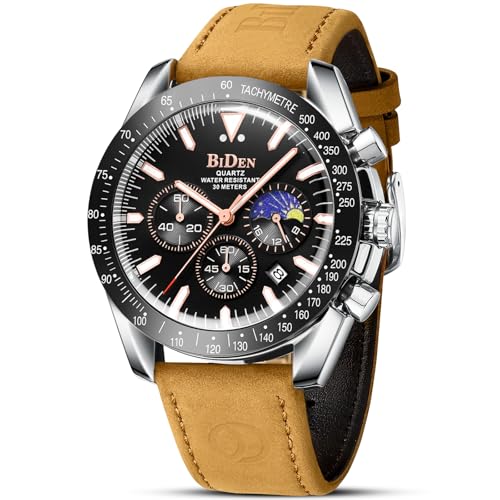 HANPOSH Relógio homem quartzo analógico cronógrafo relógios homem moda luxo negócios de couro genuíno data luminosa à prova de água fase lunar presente pai