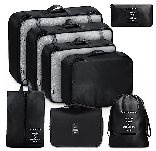 MURISE Organizador de mala de 8 peças, malas de roupa, organizador de malas para férias e viagens, conjunto de cubo de packing, organizador de viagens, sistema de organização para malas