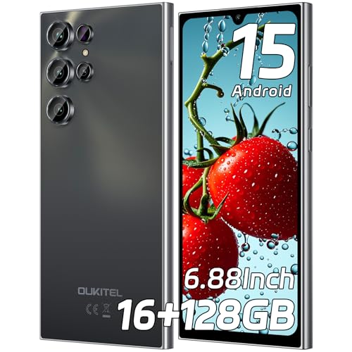 OUKITEL C61 Telefones celulares gratuitos Android 15, 6,88" HD 90Hz telemóvel, 16 GB (4 12)+128 GB/1TB Smartphone, bateria 5150 mAh, câmara 13 MP + 5 MP móvel, 4G Dual SIM/Face ID. / Impressão de