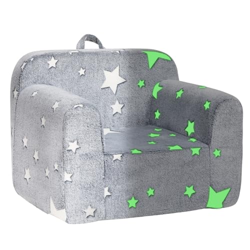 BEJOY Sofá infantil com enchimento de espuma ultra suave, sofá de leitura de flanela para meninas e meninos, cinza com estrelas