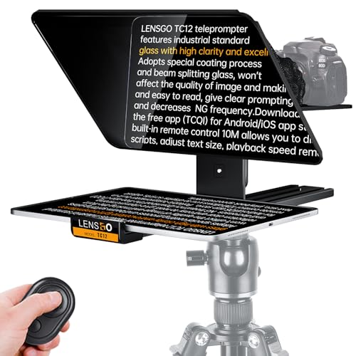 LENSGO TC12 Teleprompter para câmara DSLR/sem espelho e tablet de até 12,9 polegadas. Teleprompter profissional para gravação de vídeo, vlogging, transmissão ao vivo.