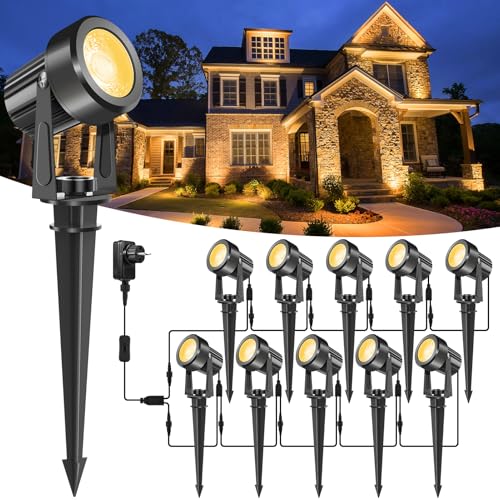 NATPOW Focos LED exteriores, luzes LED de jardim, quente iluminação exterior jardim 3000 K luz IP65/270 º ajustável/uso duplo para iluminação de pátio campismo jardim Halloween Natal (10 em 1)
