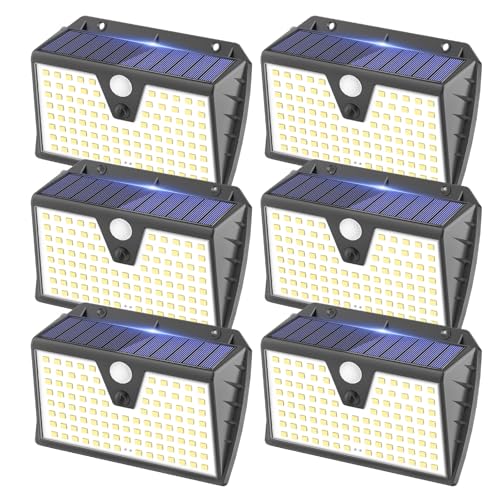 SEZAC Luz solar exterior, 3 modos luzes solares LED exterior jardim com sensor de movimento, IP67 focos impermeáveis LED exteriores solares, candeeiros solares para iluminação (6 pacotes)