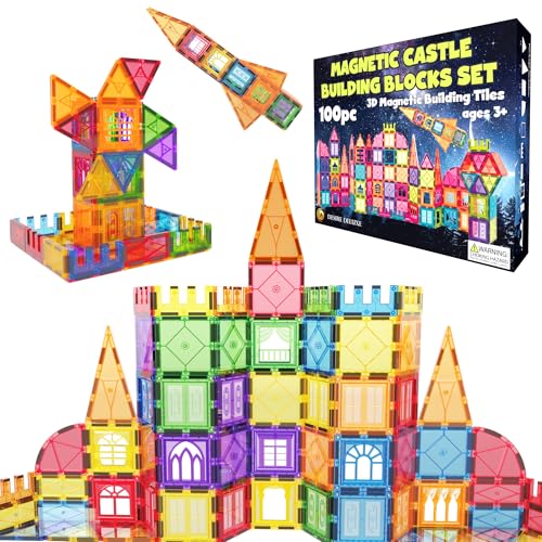 Desire Deluxe Conjunto de blocos de construção de azulejos magnéticos para meninas e meninos a partir dos 3 anos, brinquedo educativo de construção de aprendizagem de haste magnética para crianças,