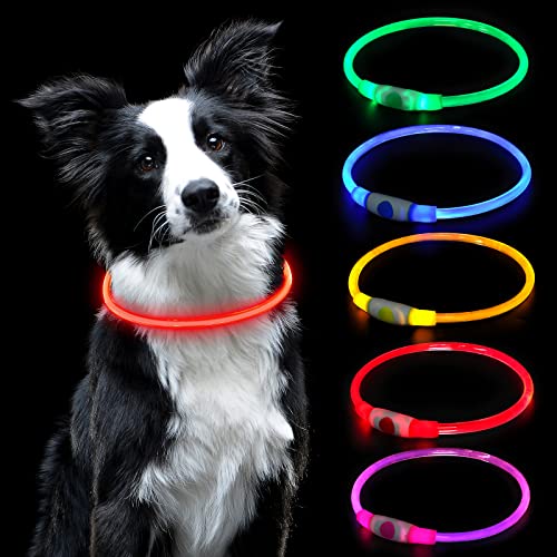 AUAUY Coleira de cão LED, coleira recarregável por USB tamanho ajustável, coleira luminosa cão impermeável coleira de segurança reutilizável para cães pequenos médios e grandes (vermelho)