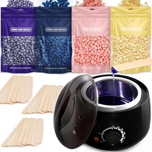 Aquecedor de cera depilatória máquina de cera quente - Vinmall aquecedores de cera aquecedor cera depilatória 400 g depilação cer, 30 palhetas para todos os tipos cabelos, sobrancelhas, faciais,