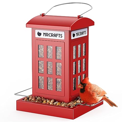 MrCrafts Alimentador para pássaros no exterior, porta-moedas suspenso de metal para aves selvagens, decoração de jardim, estilo cabine telefónica