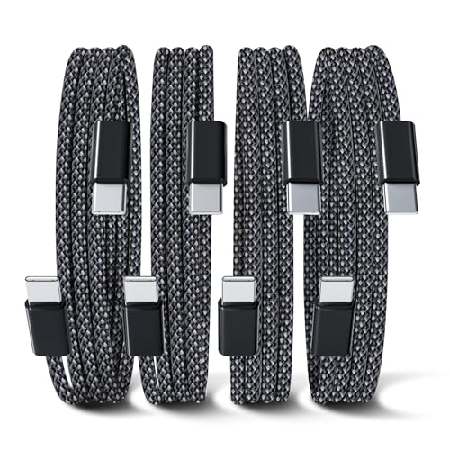 YISH Cabo USB C a USB C carregamento rápido 60 W:[4 Pack 0,5 m + 1 M+2 M] PD cabo USB tipo C carregamento rápido trançado nylon dados carregador telefone compatível com iPhone 16 15 Pro Max Samsung
