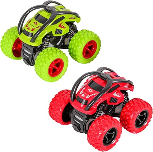 m zimoon Camião Monster Truck, camião monstro carros 360 graus de rotação brinquedos carro fricção veículos brinquedo de aniversário para crianças dos 3 aos 10 anos de idade (2 peças, verde vermelho)
