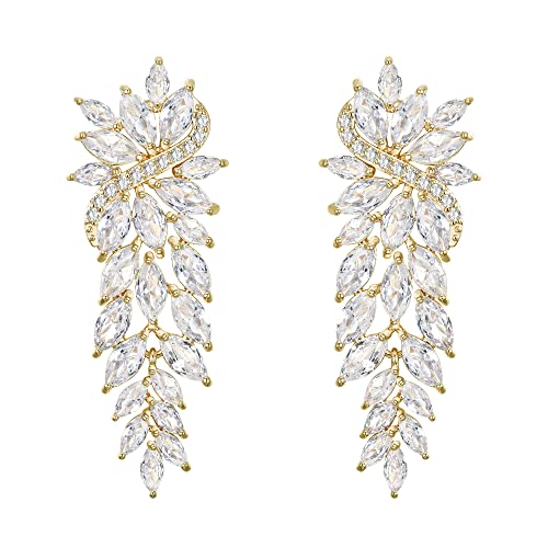 Brincos de mulher - Clearine brincos suspensos compridos de zircónio cúbico para noiva estilo marquise