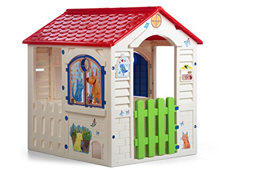 Chicos Country Cottage Casinha infantil para brincar no exterior, para menino e menina, cor bege e telhado vermelho (A fábrica de brinquedos 89607)