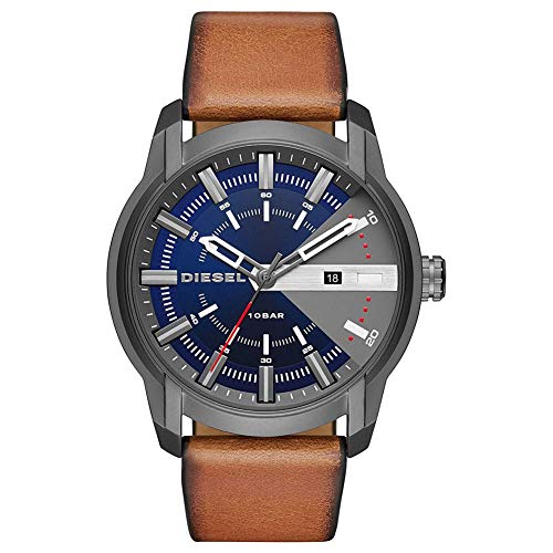 Diesel Armbar Relógio para homem, movimento de quartzo com correia de silicone, aço inoxidável ou pele