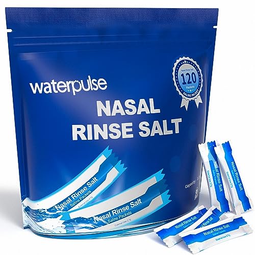 Waterpulse Neti pot Sal lavagem nasal, 120 pacotes de sal para irrigação nasal, alívio condutos nasal, sinusite, rinite alérgica, limpador nasal crianças e adulto para enxaguar nasal e sinusal