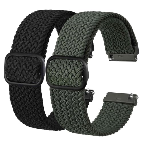 BISONSTRAP 2 peças correias de relógio de nylon trançado, fivela ajustável aprimorada, alças elásticas para homem e mulher, largura da correia 16 mm 18 mm 20 mm 22 mm