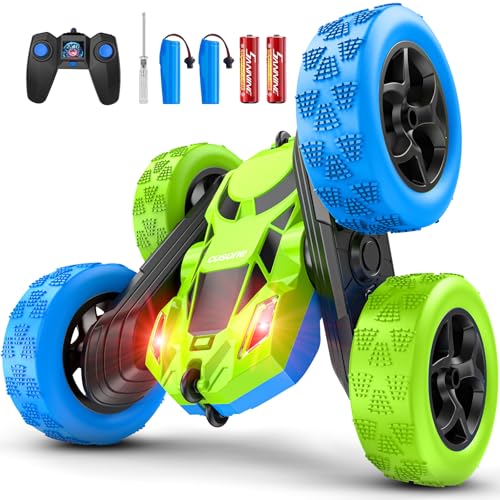 cosone Carro remoto, carros RC com faróis de 2,4 GHZ brinquedos de carro teledirecionados, 4WD Off Road Stunt Car dupla face giratória de 360°, presentes de aniversário para crianças de 6 anos ou mais