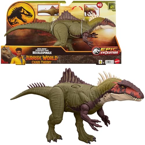 Mattel Jurassic World: Teoria do Dinocaos Netflix - Becklespinax Batalha de rugidos, figura de ação de dinossauro de brincar com sons, série Epic Evolution, 4 anos, HXF52