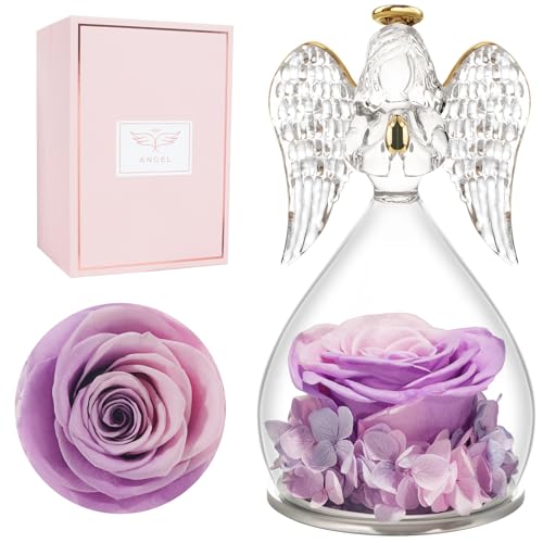 Rosa eterna presente dia da mãe, anjo dia da mãe presente aniversário mulher, rosa preservada em anjo figura presentes para mães, presente mãe flores ternas presentes originais para mulher