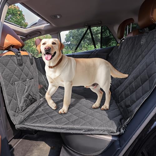 ENONCI Capa para cães carro capa de assento com parte inferior dura, animal de estimação anti-aderência impermeável e resistente protetor de carro e protetor completo assento traseiro e portas (preto)