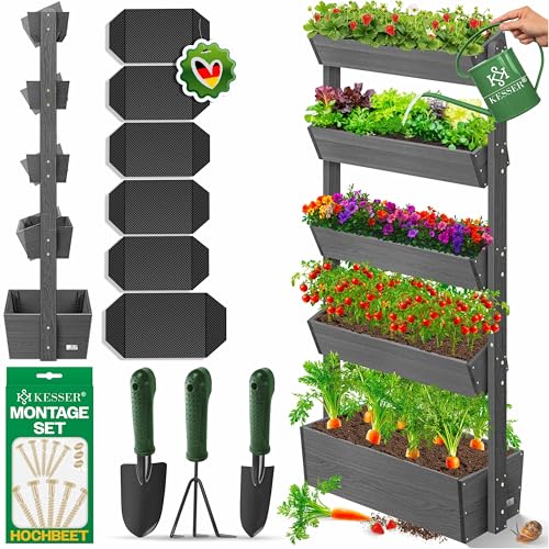 KESSER® Horta levantada com prateleiras vaso de flores escada de flores escada de plantas horta de verduras horta de ervas vaso de plantas com tecido de jardim, antracite, 5 níveis