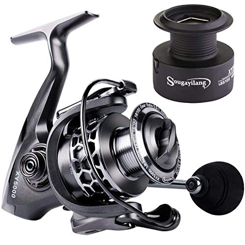 Sougayilang Bobina de pesca 13 + 1 BB, ultra suave, giratória de alumínio, peso leve, com carretel de substituição gratuita, para girar, preto