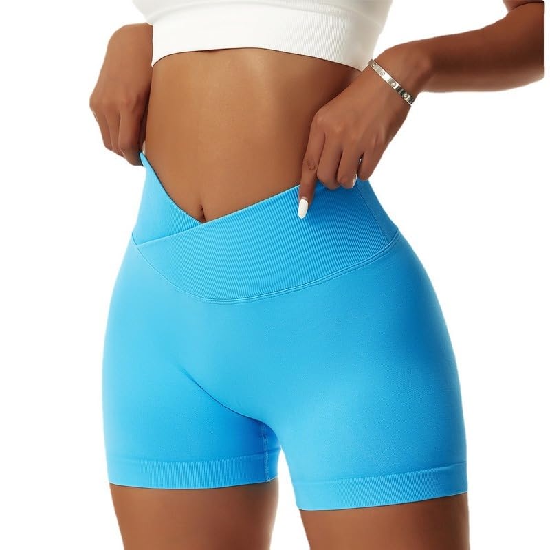 Litthing Calções de mulher desporto Scrunch Butt Push Up Shorts desportivos mulher cintura alta cruzada leggings curtos mulher sem costuras elásticas para ginásio fitness correr ioga