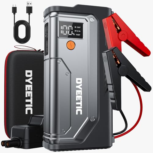 DYEETIC 6000A Iniciador de carro, 26800 mAh Iniciadores de bateria de carro, 12 V Jump Starter portátil (para All Gasolina ou 10 l Diesel), lanterna LED de emergência, cabos de arranque