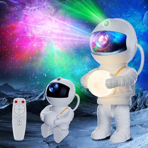 Swoieltr Projetor estrelas, LED astronauta projetor galáxia, 8 modos de luz candeeiro de projeção, rotação 360° e projetor de luz de presença de controlo remoto para quarto, presentes para menino