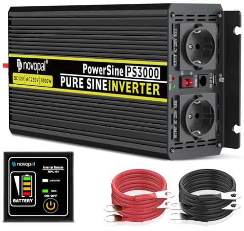 NOVOPAL Inversor 12 V 230 V onda pura 3000 W conversor de corrente conversor de 12 V a 220 V transformador com 5 m controlo remoto para carro camião