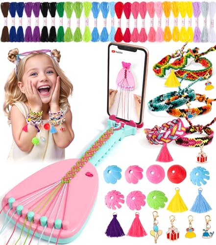 Ophy Kit para fazer pulseiras meninas, fazer pulseira de amizade kit com suporte para telefone e 35 pacotes de fios com 16 decorações DIY, kit fazer pulseiras, presentes para 6 a 12 anos