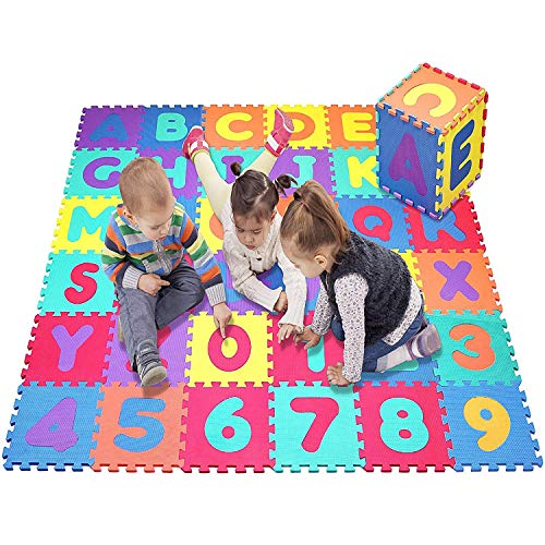 Star Ibaby Tapete puzzle bebé 36 peças - 195 x 195 cm - Espuma XPE ecológica - não tóxica - modelo de letras/números.