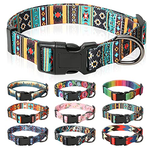 HEELE Coleira para cães com fivela de libertação rápida, confortável, ajustável, belos padrões florais, para cão pequeno médio grande, Boémian Ciano, M