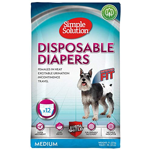 Simple Solution Fraldas descartáveis para cães femininos, ajuste super absorvente à prova de fugas, indicador de humidade 12 embalagens