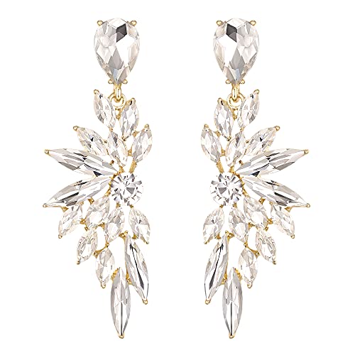Clearine Brincos para casamento cristal nupcial lágrima marquise cacho brincos pendentes brilhantes para mulher tom prateado claro