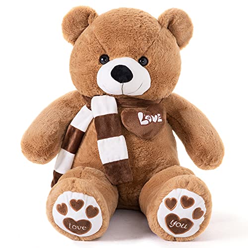 YunNasi Ursos de peluche grandes urso de peluche gigante brinquedos de peluche suave com cachecol Teddy para crianças, meninas (castanho escuro, médio)