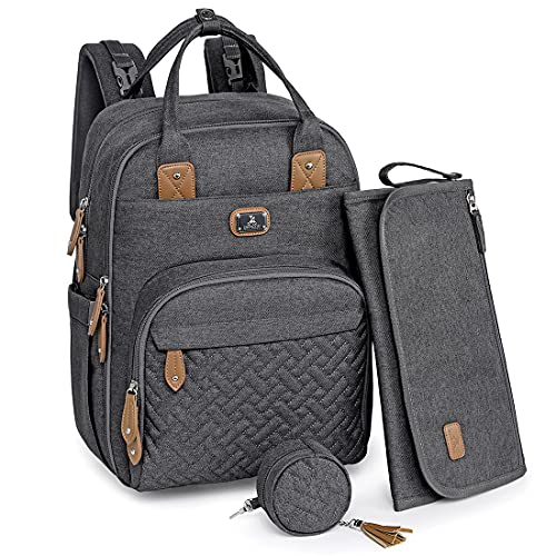 Dikaslon Mochila trocador, mochila de fraldas grandes malas multifuncionais para bebés com trocador portátil, porta-chupeta e correias para o carrinho, para a mãe e o pai