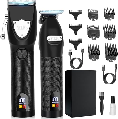 YiLFo Máquina de cortar cabelo para homem, kit 2 em 1 cortador de cabelo profissional, máquina de barbear com ecrã LED, máquina de cortar cabelo 8 guias pente, USB duplo, silencioso para barba