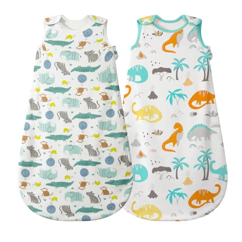 Mosebears Saco de dormir para bebé de verão, animal bonito, manta lavável 0,5 TOG para meninas e meninos, manta portátil sem mangas 2 pacotes